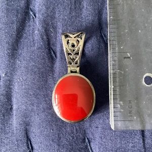 Silpada silver reversible filigree red pendant S1300